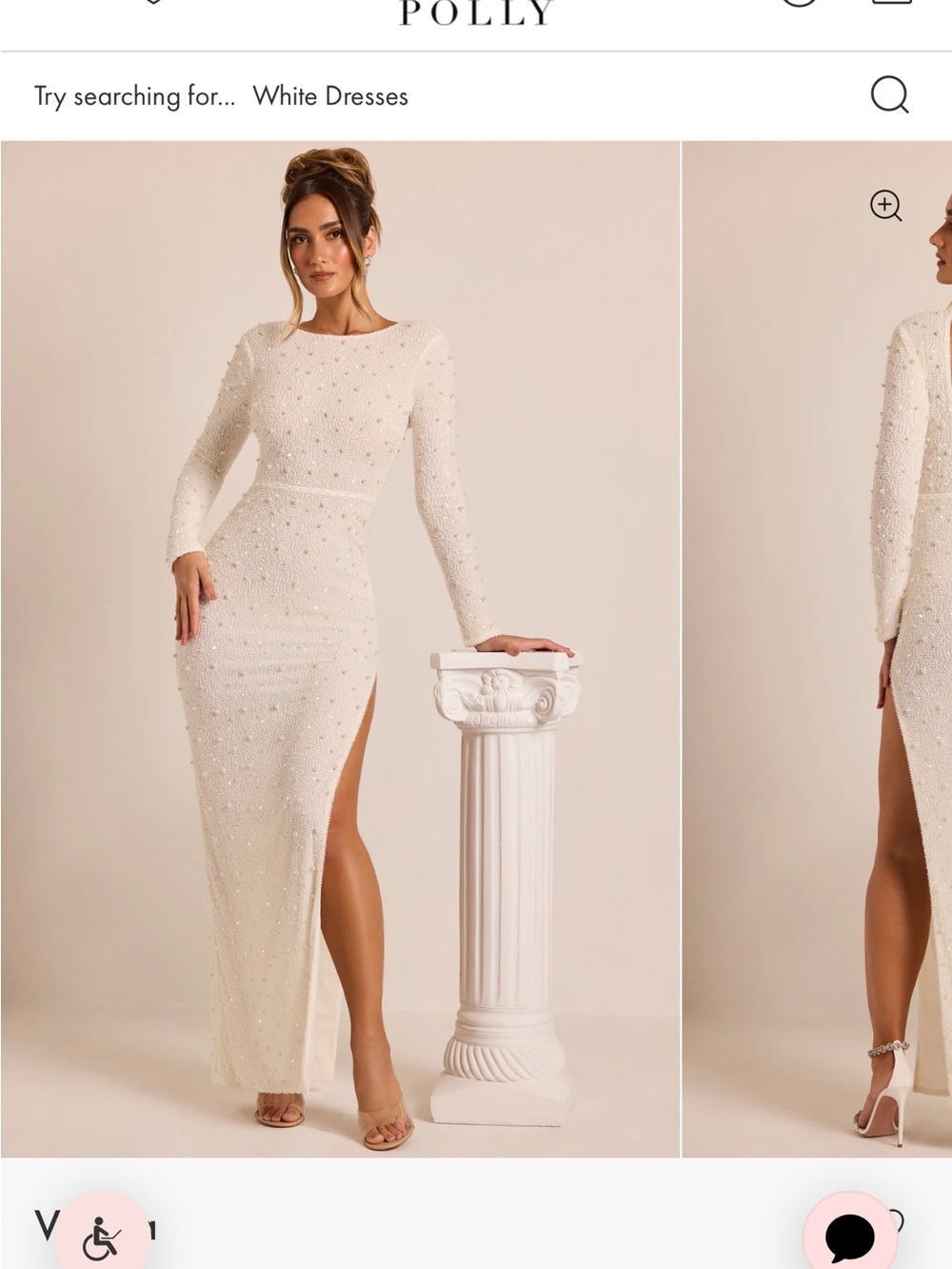 White Embellished Long Sleeve Split Maxi Dress -